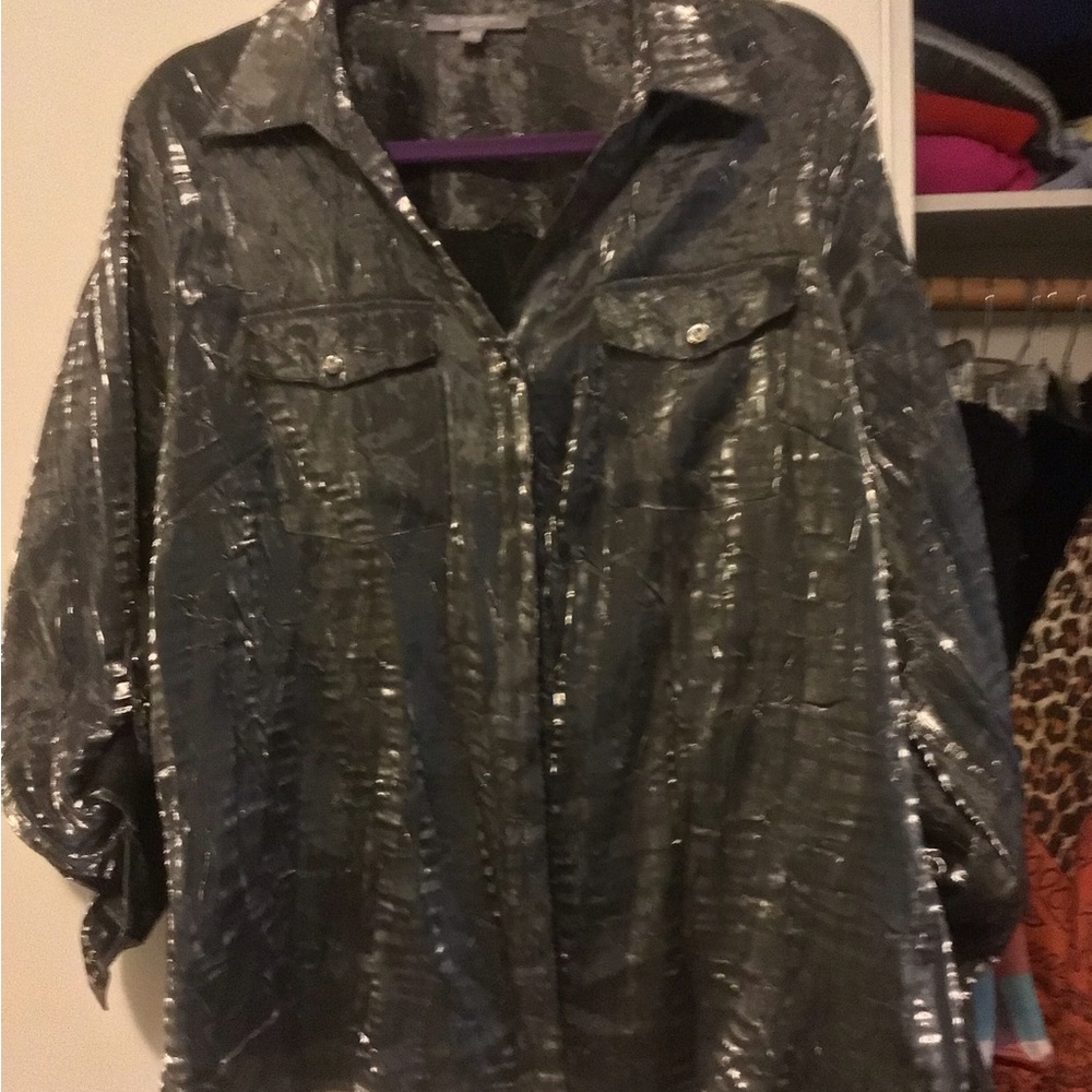 NY Collection Metallic Silver Blouse.  Great for the holidays